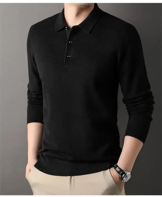 Male Polo Shirt Soft Lightweight Warm Knitted Luxury Simple Button Up Pullover 2025 Lapels Comfortable Business Sweater Clothing